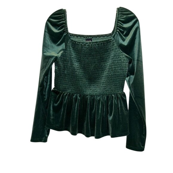 Green Velvet NEW NWT GAP Renaissance smocking peplum HOLIDAY top M - Picture 4 of 5